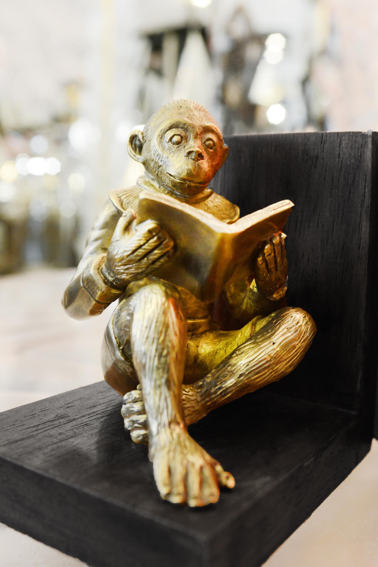 Monkeys Readers Bookends Set of Two in Bronze In New Condition For Sale In Paris, FR