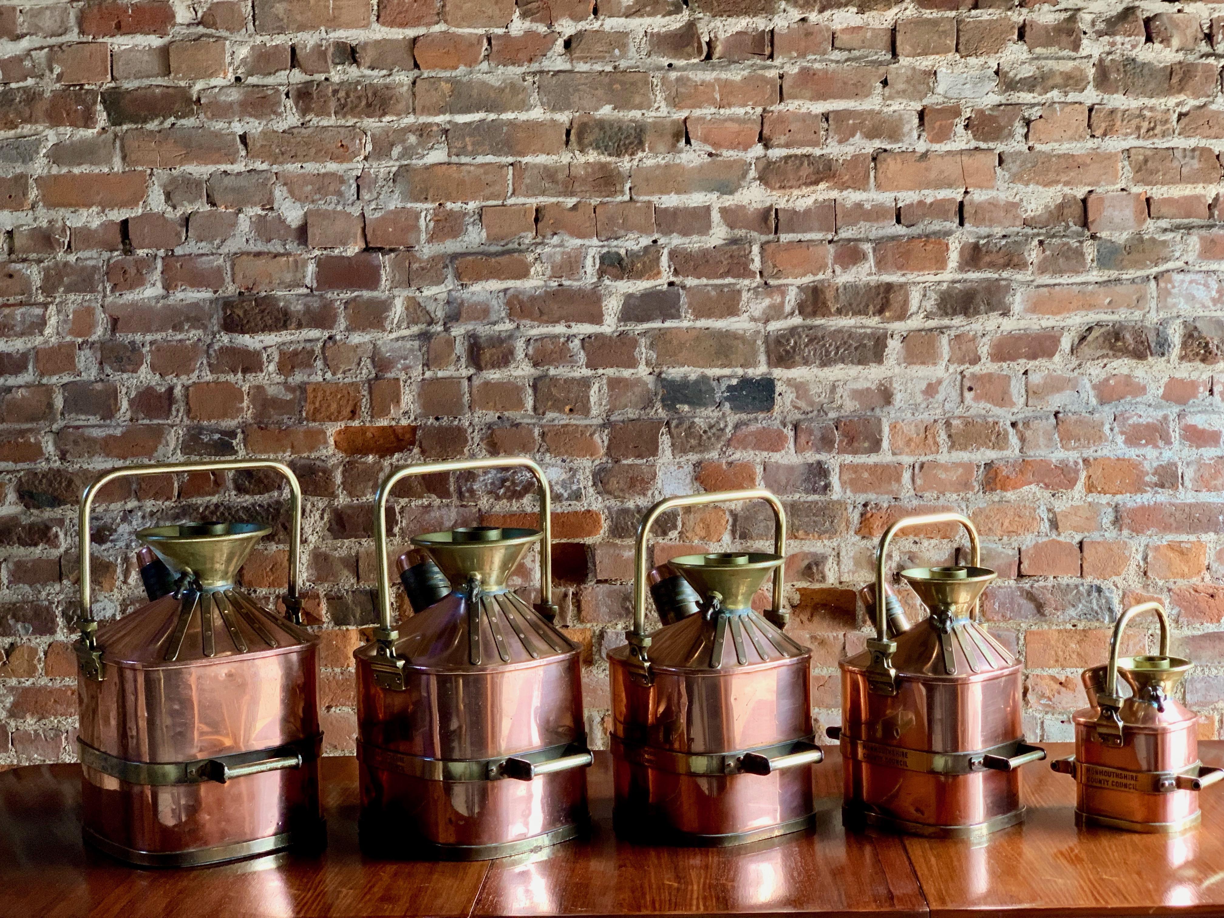 Monmouthshire County Council Petrol Measuring Cans Set of 5 Copper & Brass, 1931 2