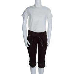 Monnalisa Dark Brown Sequin Embellished Belted Cotton Pants 8 Yrs
