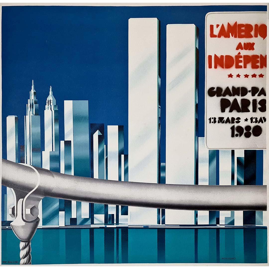 1980 original poster by Monneret for an exhibition on America at Grand Palais For Sale 1