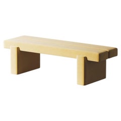 Mono Bench by Hermhaus in Butter Cream Fabric & Oak, Mid-Century