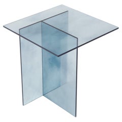 Mono Blue Glass Side Table, Modern Design, Clean Lines, Made to Order
