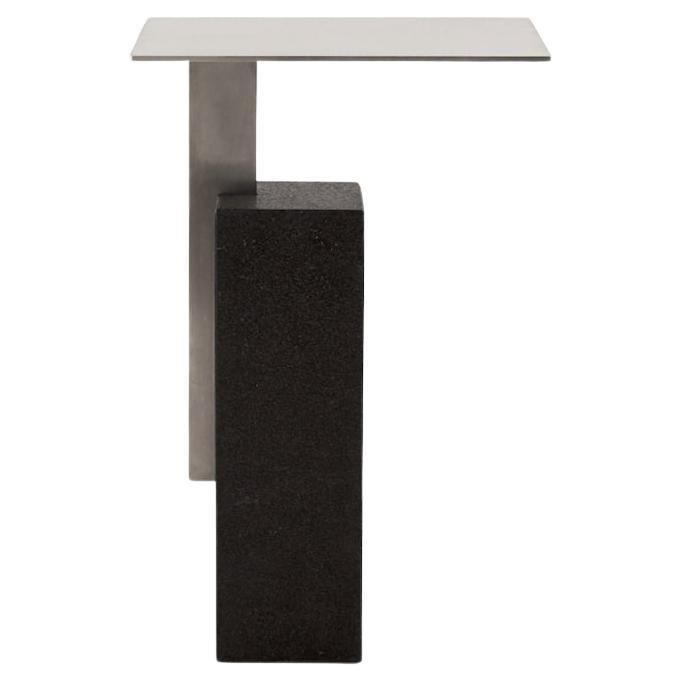 Mono Side Table Combining  Basalt and Metal Modern Look, Stainless
