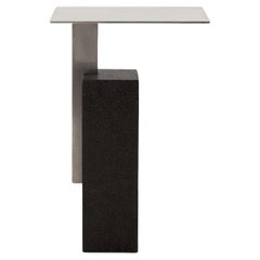 Mono Side Table Combining  Basalt and Metal Modern Look - Stainless