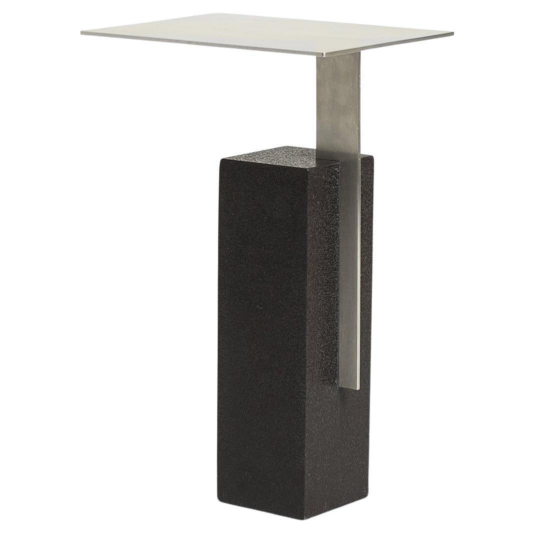 Mono Side Table Combining  Basalt and Metal Modern Look, Stainless