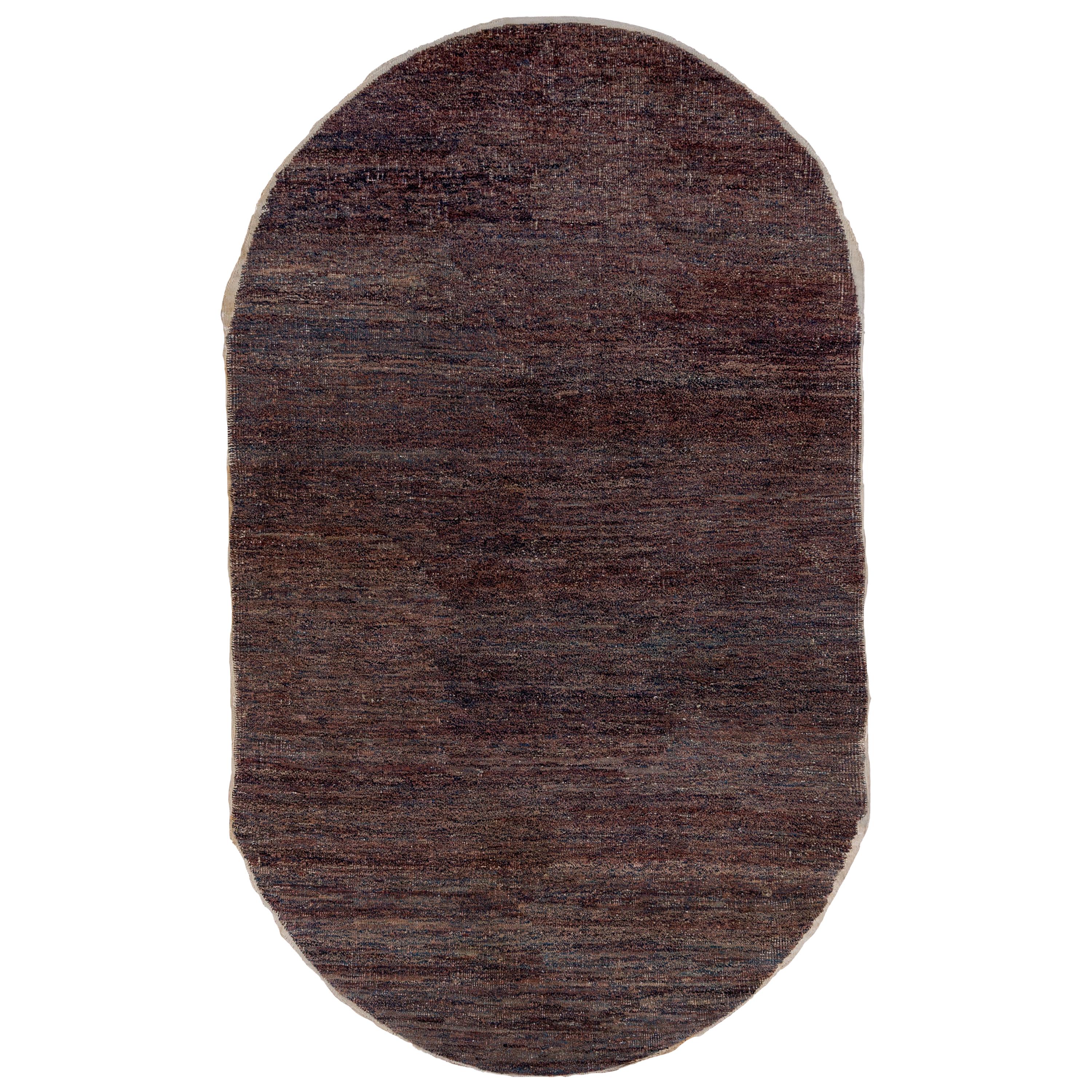 Monochromatic Antique Chinese Oval Rug with Striation, circa 1920s