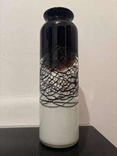 Monochromatic Black-and-White Murano Glass Vase with Applied Filaments, 1950