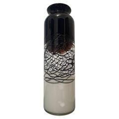 Monochromatic Black-and-White Murano Glass Vase with Applied Filaments, 1950