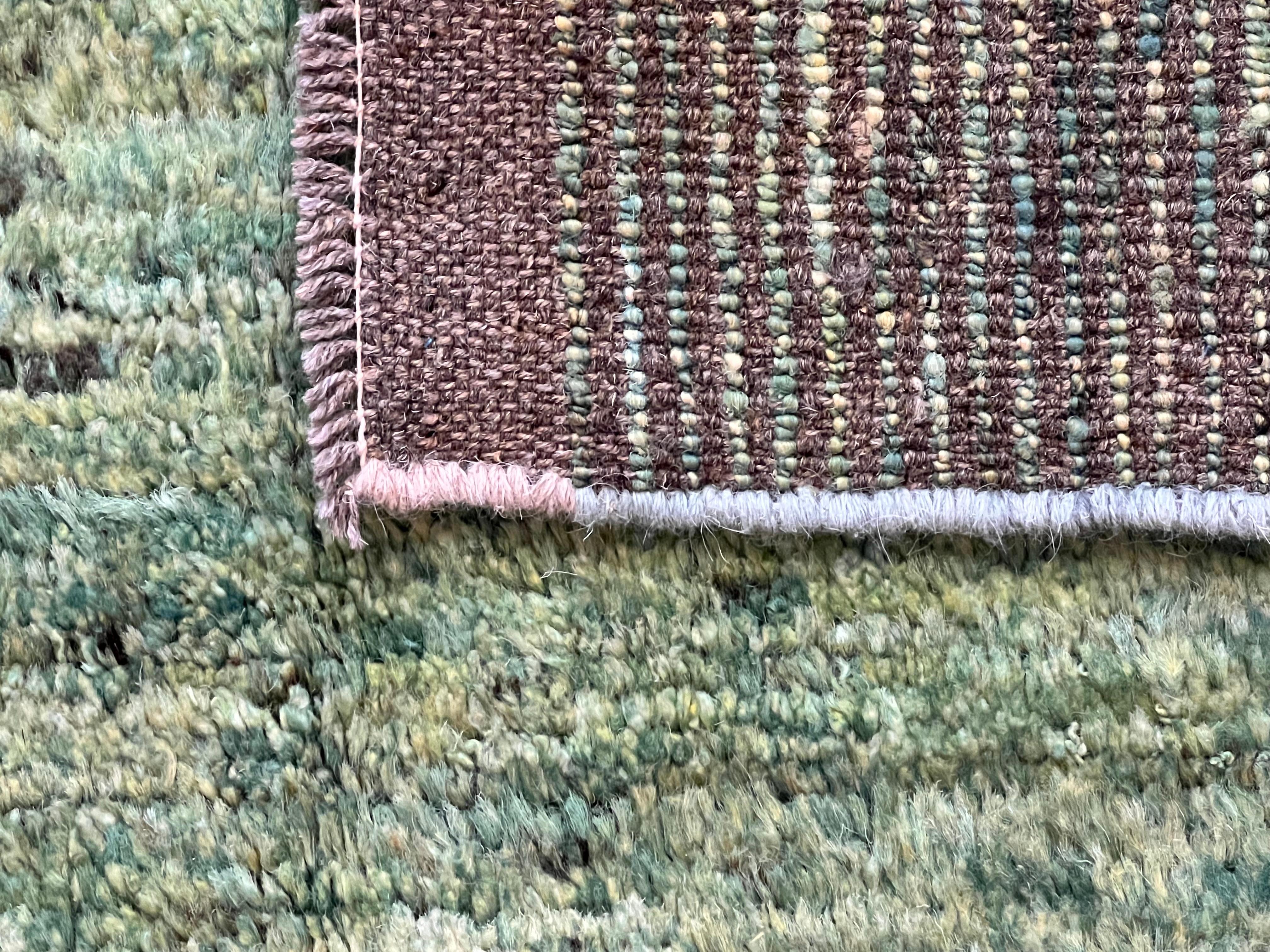 Hand-Knotted Monochromatic Carpet Shades of Green Meadw After Rain For Sale