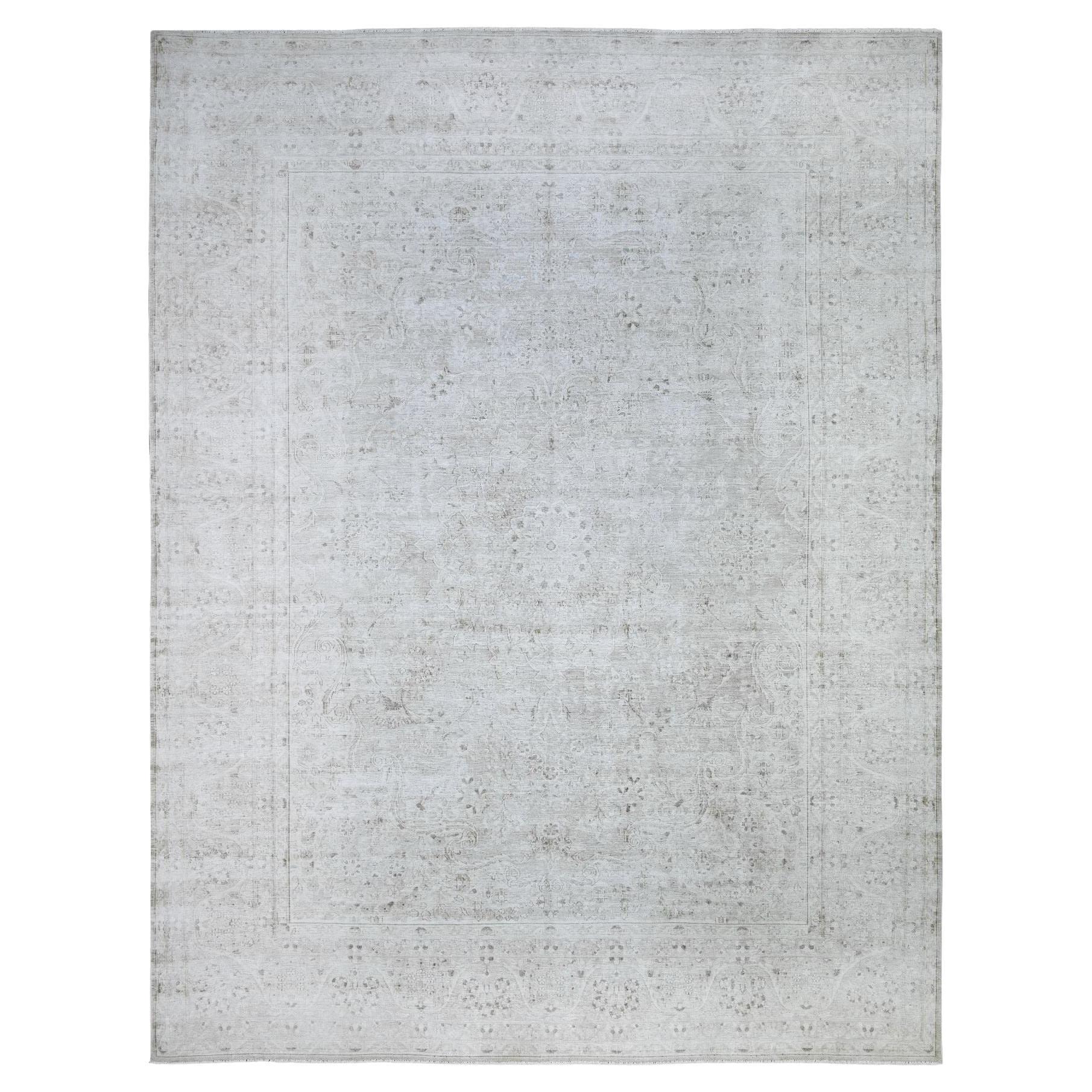 Monochromatic Colors Vintage Kerman Soft Worn Wool Hand Knotted Rug 9'9"x12'8" For Sale