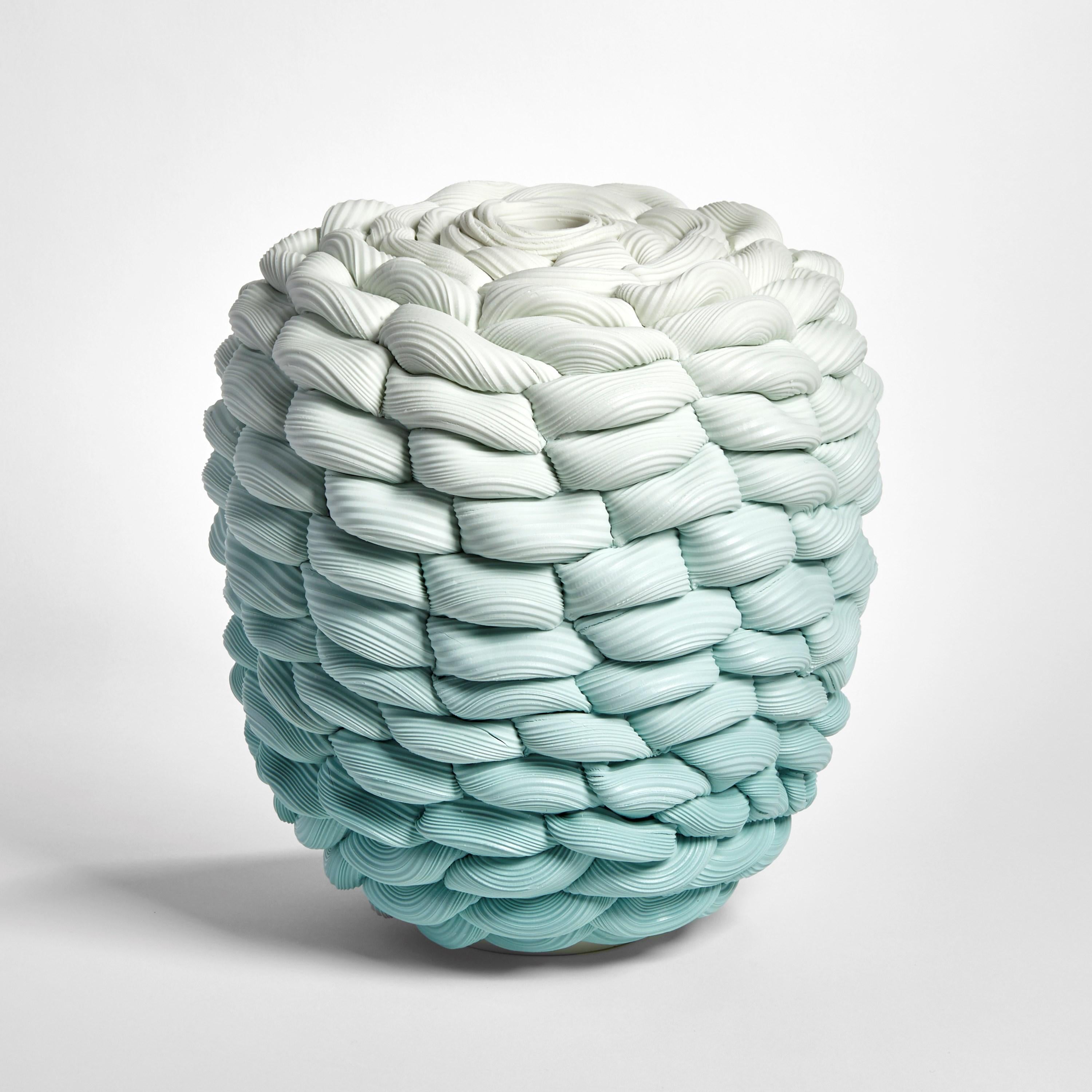 Organic Modern Monochromatic Fold III, Teal & White Parian Porcelain Vessel by Steven Edwards