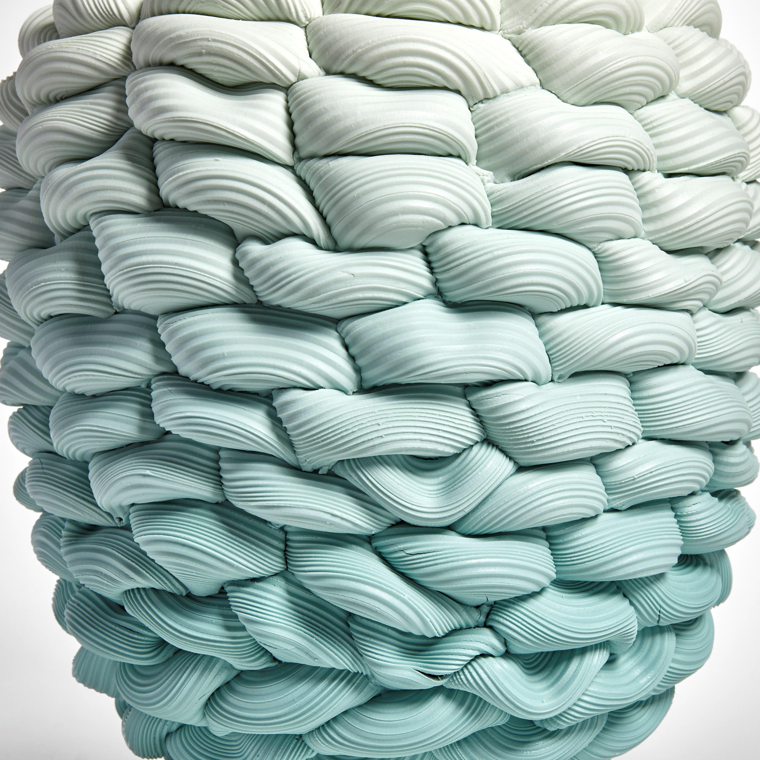 Monochromatic Fold III, Teal & White Parian Porcelain Vessel by Steven Edwards In New Condition In London, GB