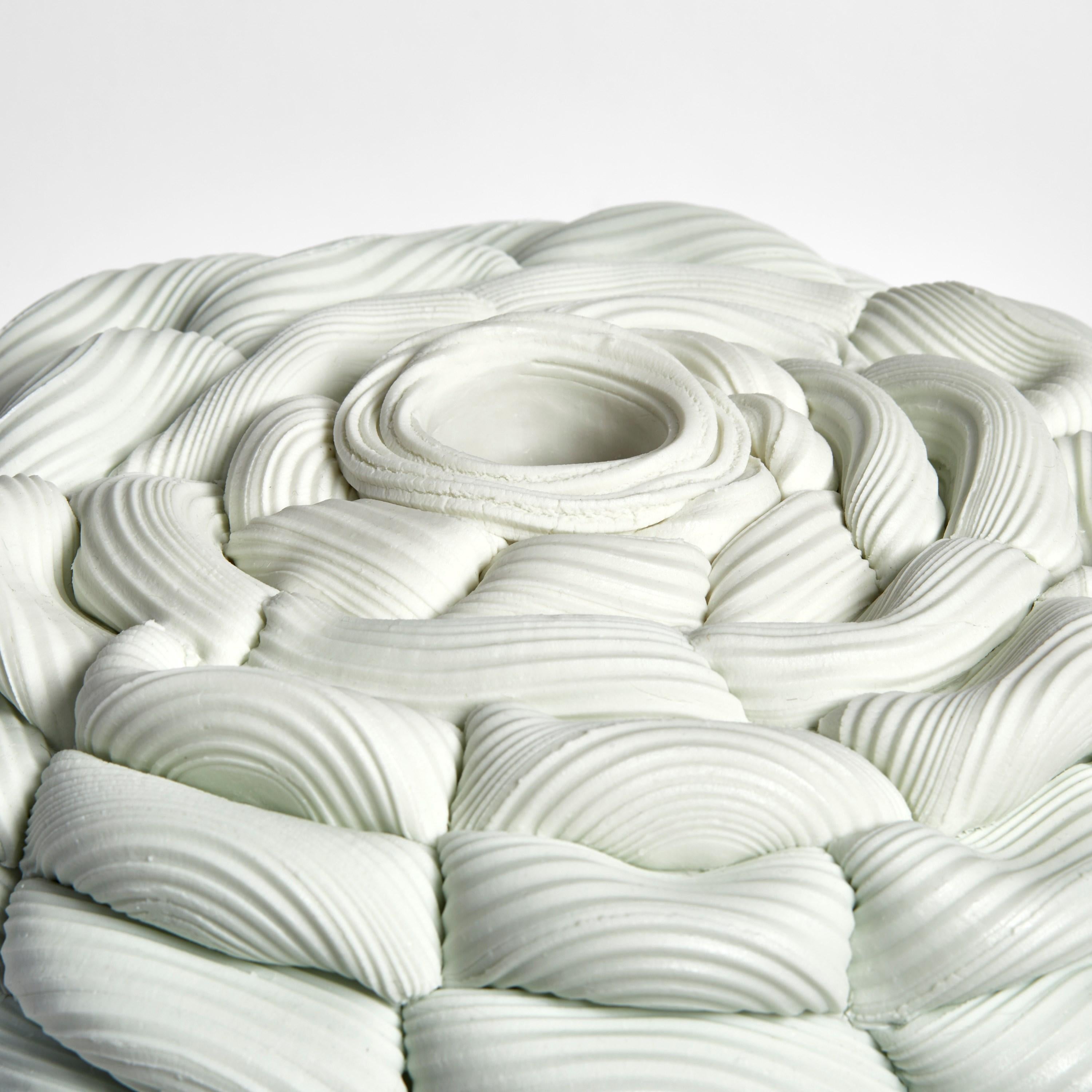 Monochromatic Fold III, Teal & White Parian Porcelain Vessel by Steven Edwards 1