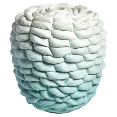 Monochromatic Fold III, Teal & White Parian Porcelain Vessel by Steven Edwards