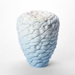 Monochromatic Fold XI, Blue & white Parian Porcelain Sculpture by Steven Edwards