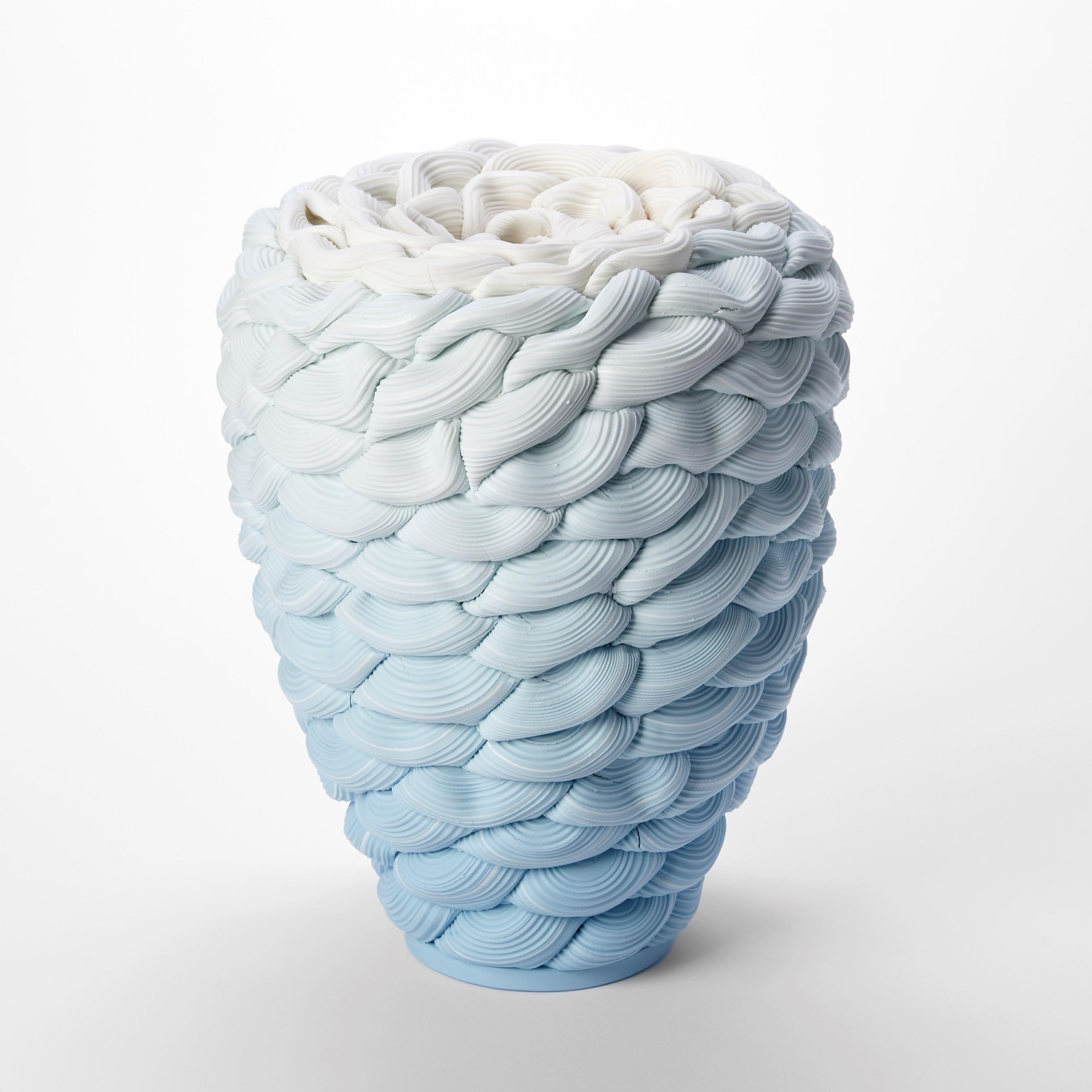 Organic Modern Monochromatic Fold XI, Blue & white Parian Porcelain Sculpture by Steven Edwards For Sale