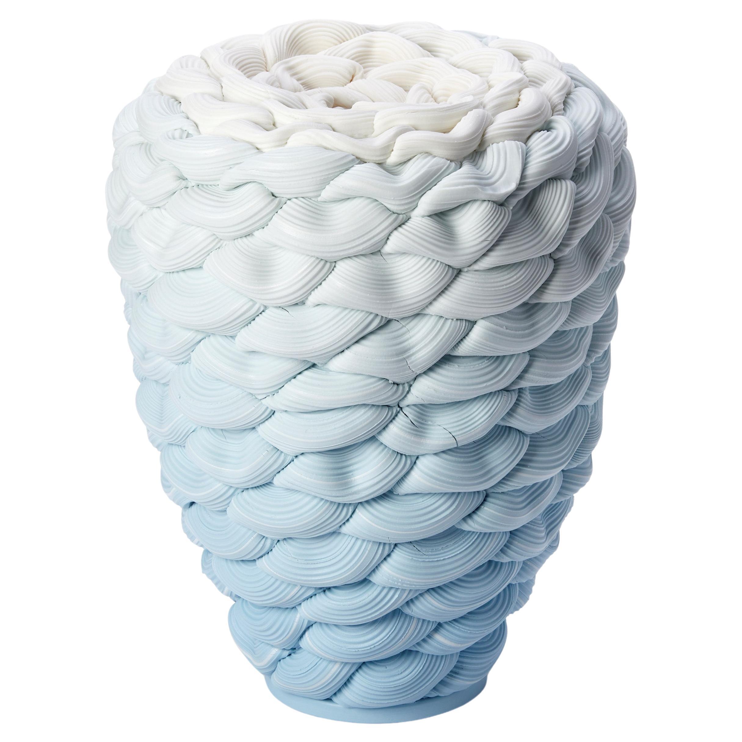 Monochromatic Fold XI, Blue & white Parian Porcelain Sculpture by Steven Edwards For Sale