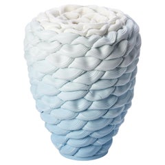 Monochromatic Fold XI, Blue & white Parian Porcelain Sculpture by Steven Edwards