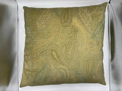 Monochromatic Green Velvet Paisley Motif Pillows, Pair