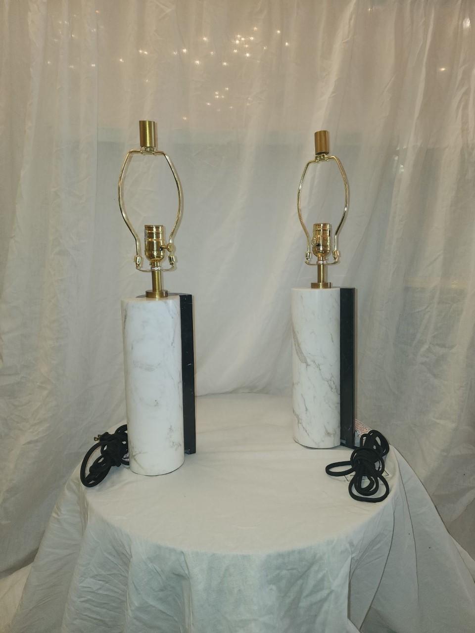 Pair of Monochromatic marble lamps. Weigh about 5lbs each.
 In original condition has been rewired and UL certified. These are perfect to add to any room. Harp is adjustable.