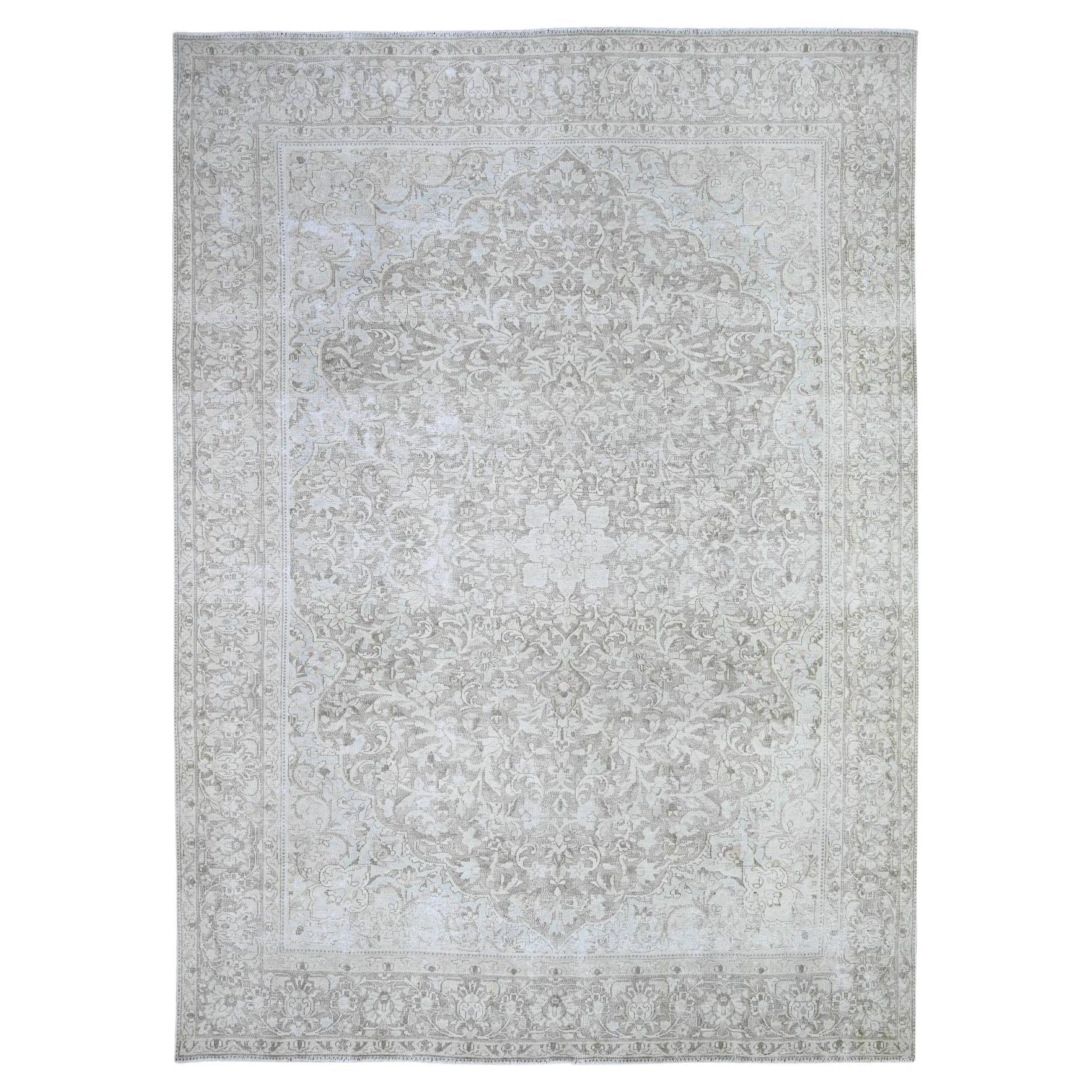 Monochromatic Wool Worn and Distressed Overdyed Vintage Kerman Hand Knotted Rug