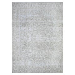 Monochromatic Wool Worn and Distressed Overdyed Used Kerman Hand Knotted Rug