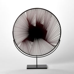 Monochrome Abstract, black & clear mounted decorative glass rondel by Kate Jones