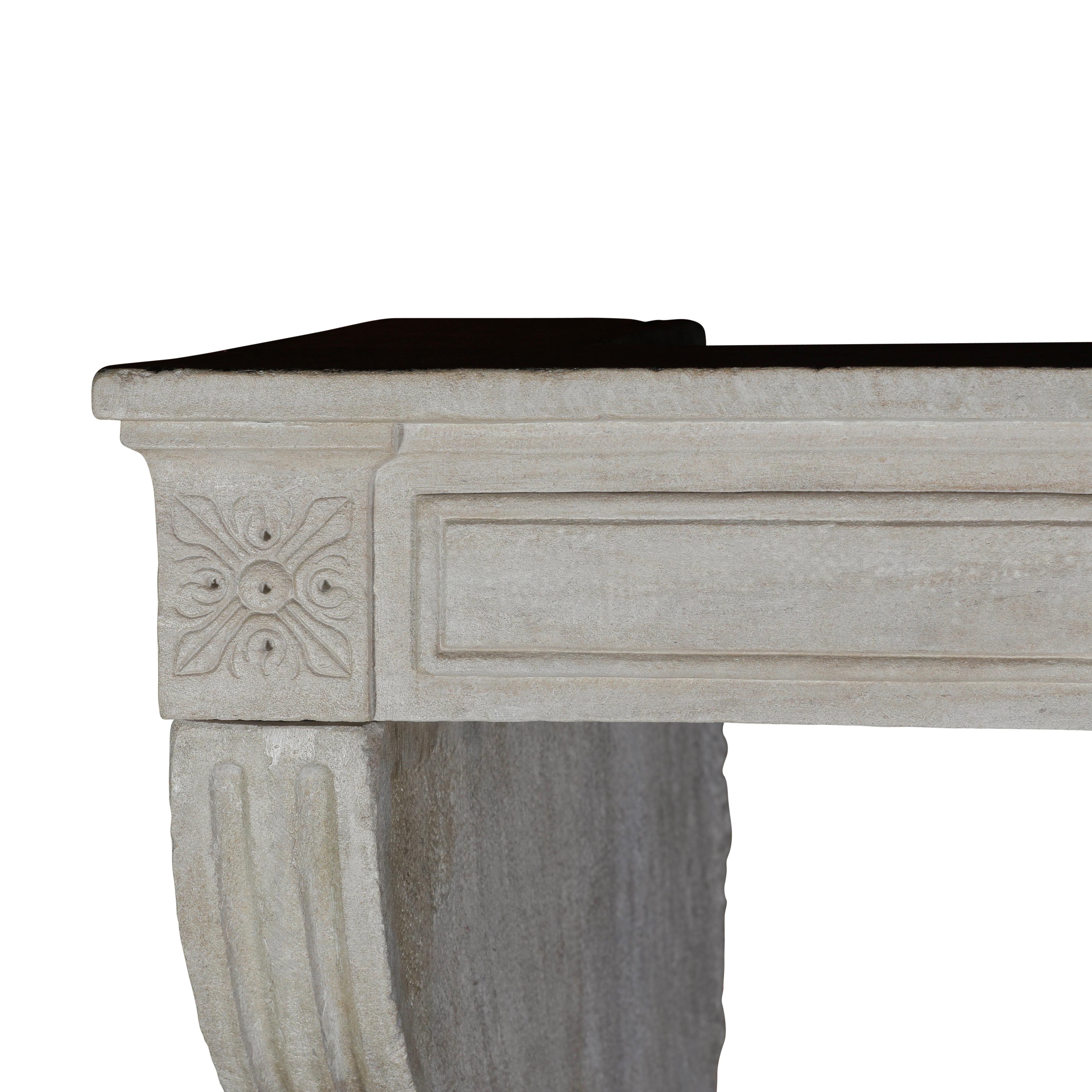 Monochrome Beige Cheminée française du 18ème siècle en pierre calcaire Louis XVI en vente 4