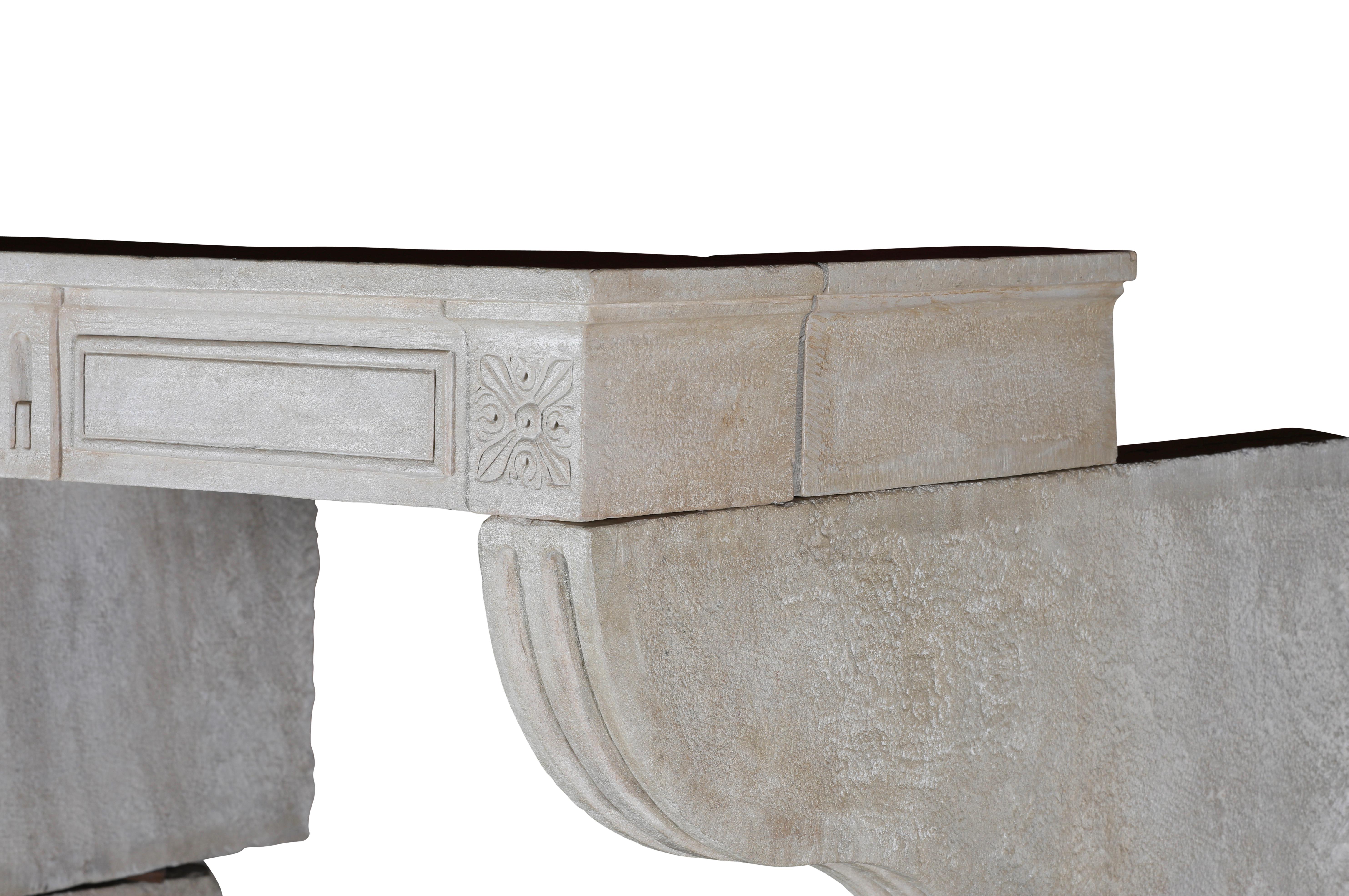 Monochrome Beige Cheminée française du 18ème siècle en pierre calcaire Louis XVI en vente 2