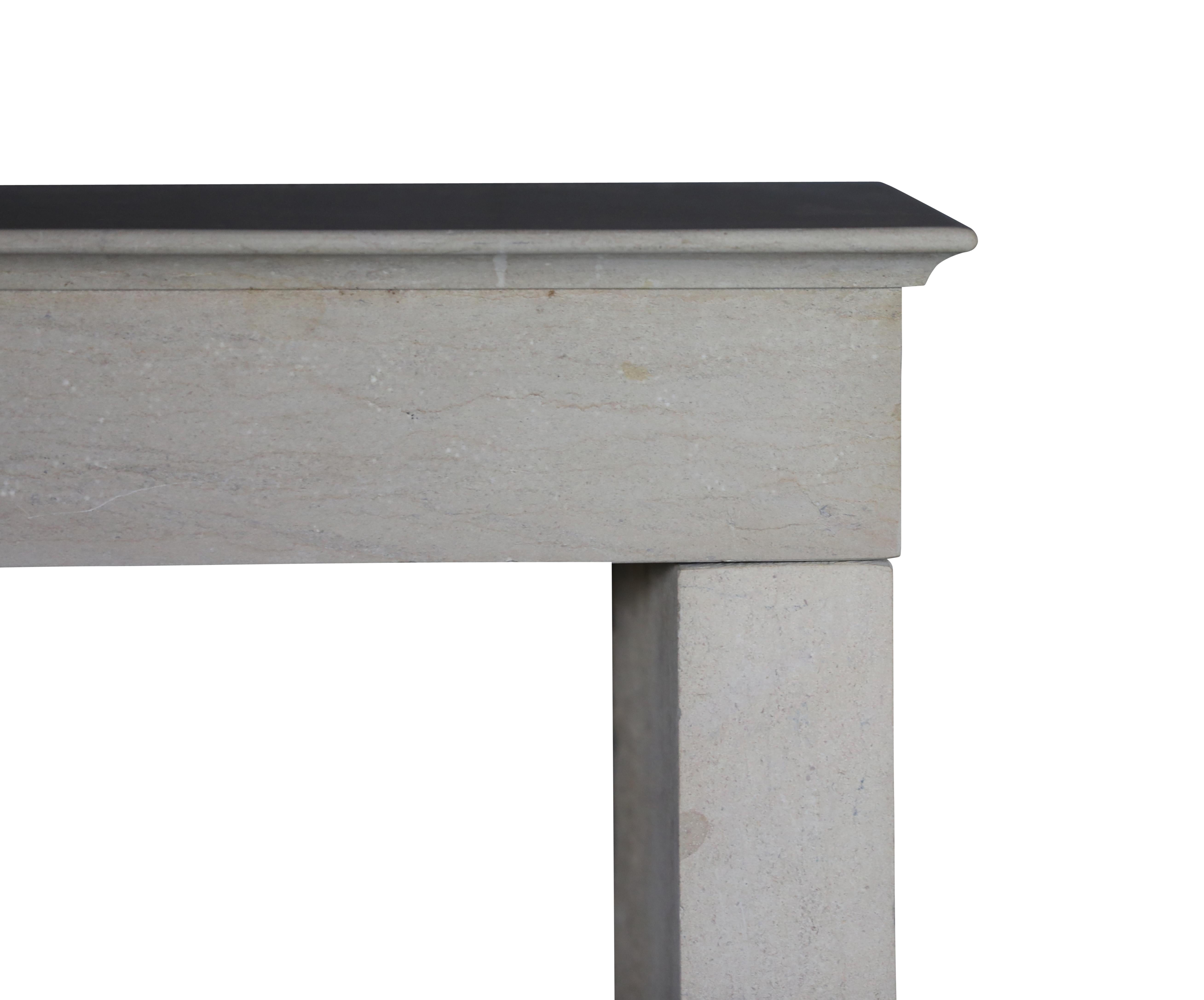 Monochrome Beige Limestone Fireplace Surround With Straight Minimal Design For Sale 3