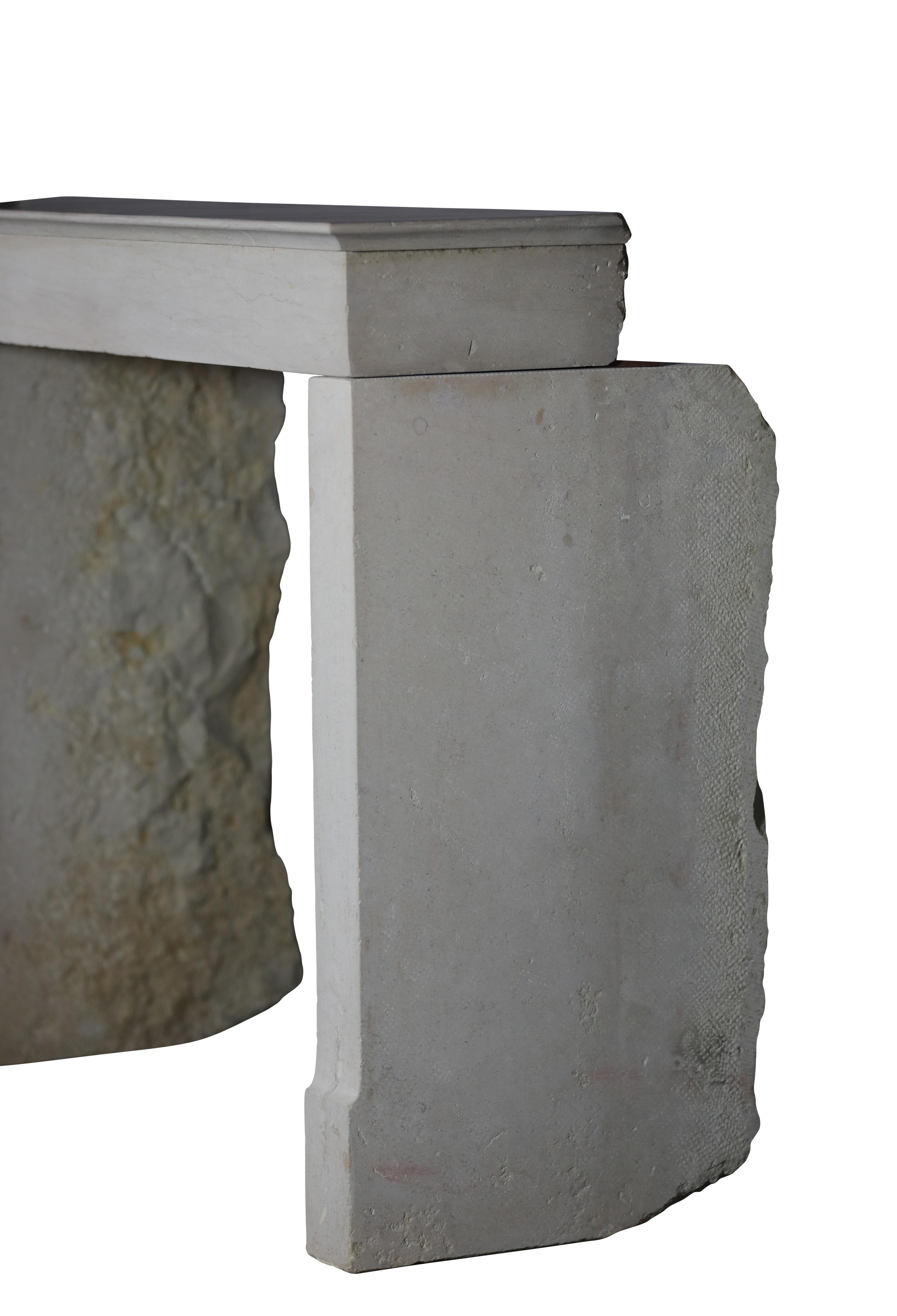 Monochrome Beige Limestone Fireplace Surround With Straight Minimal Design For Sale 5