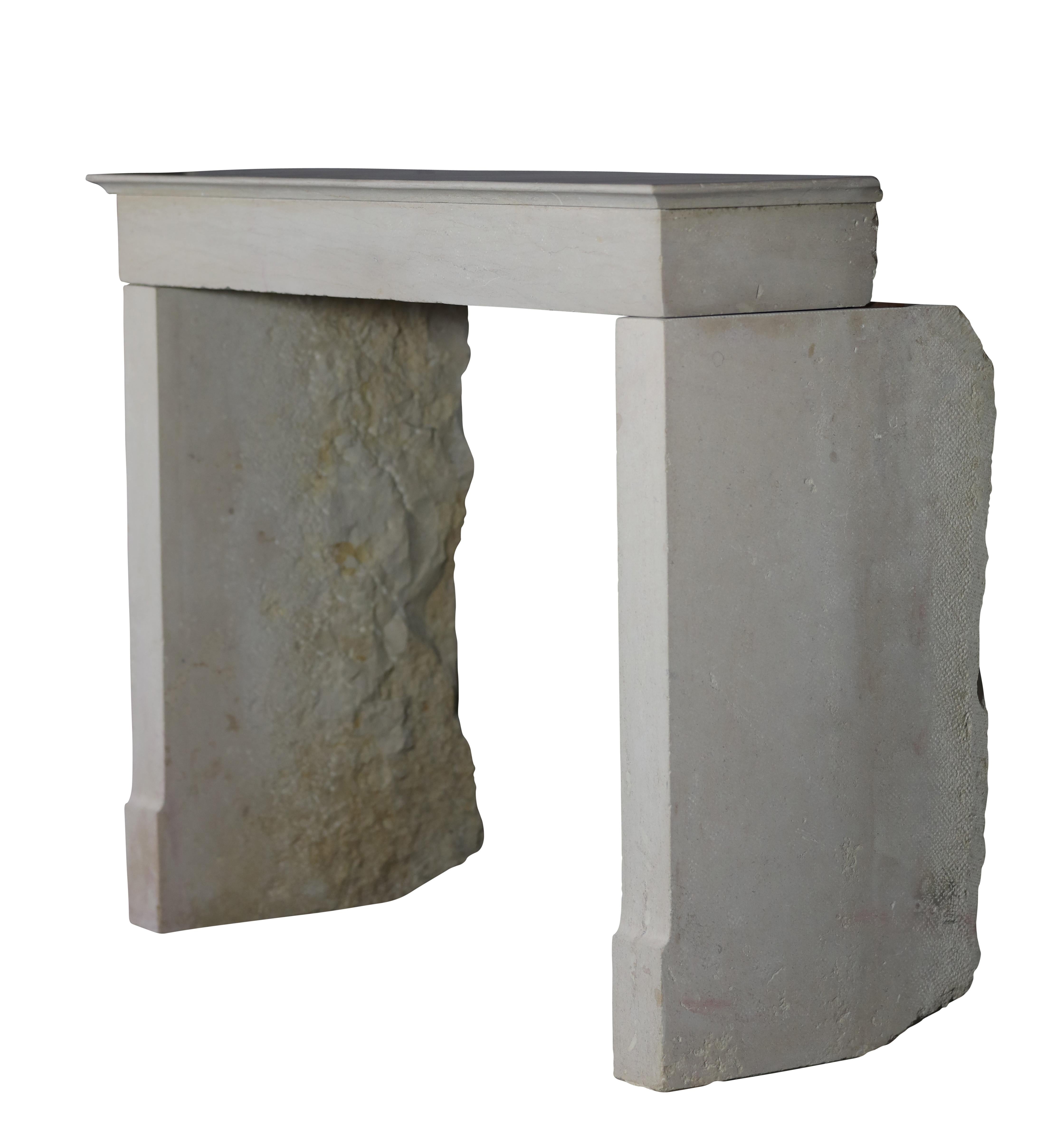 Monochrome Beige Limestone Fireplace Surround With Straight Minimal Design For Sale 7