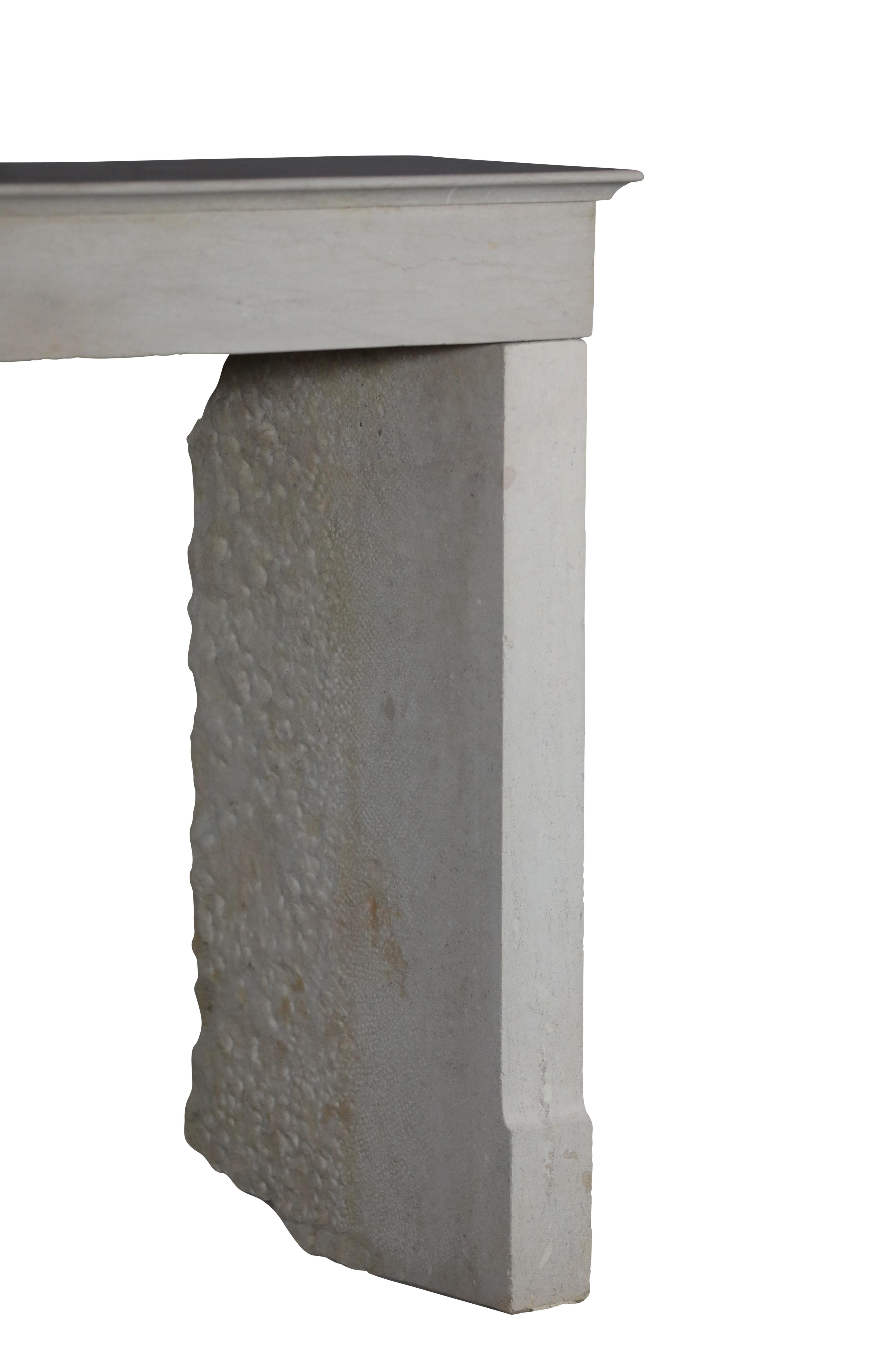 Monochrome Beige Limestone Fireplace Surround With Straight Minimal Design For Sale 8