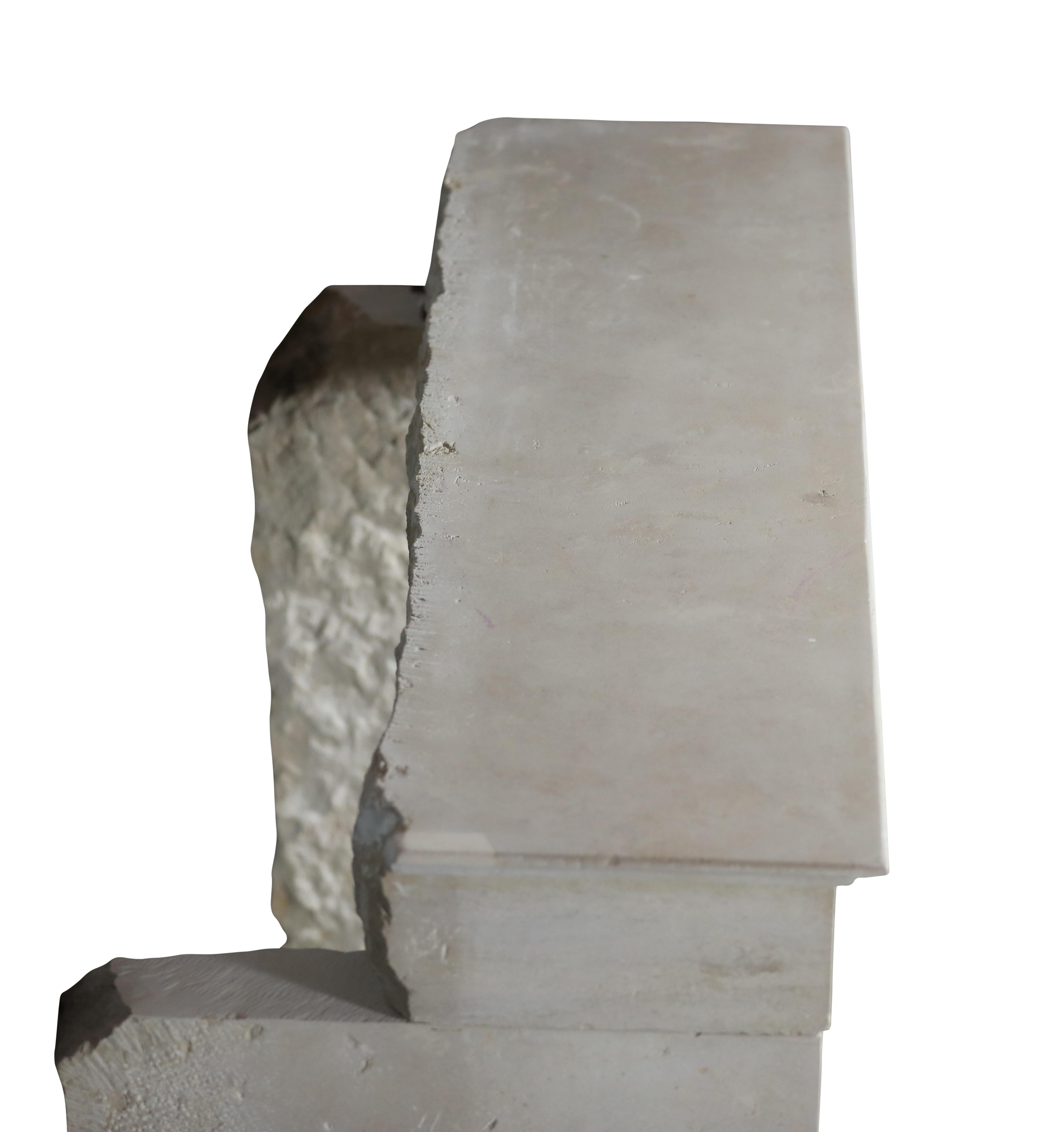 Monochrome Beige Limestone Fireplace Surround With Straight Minimal Design For Sale 10
