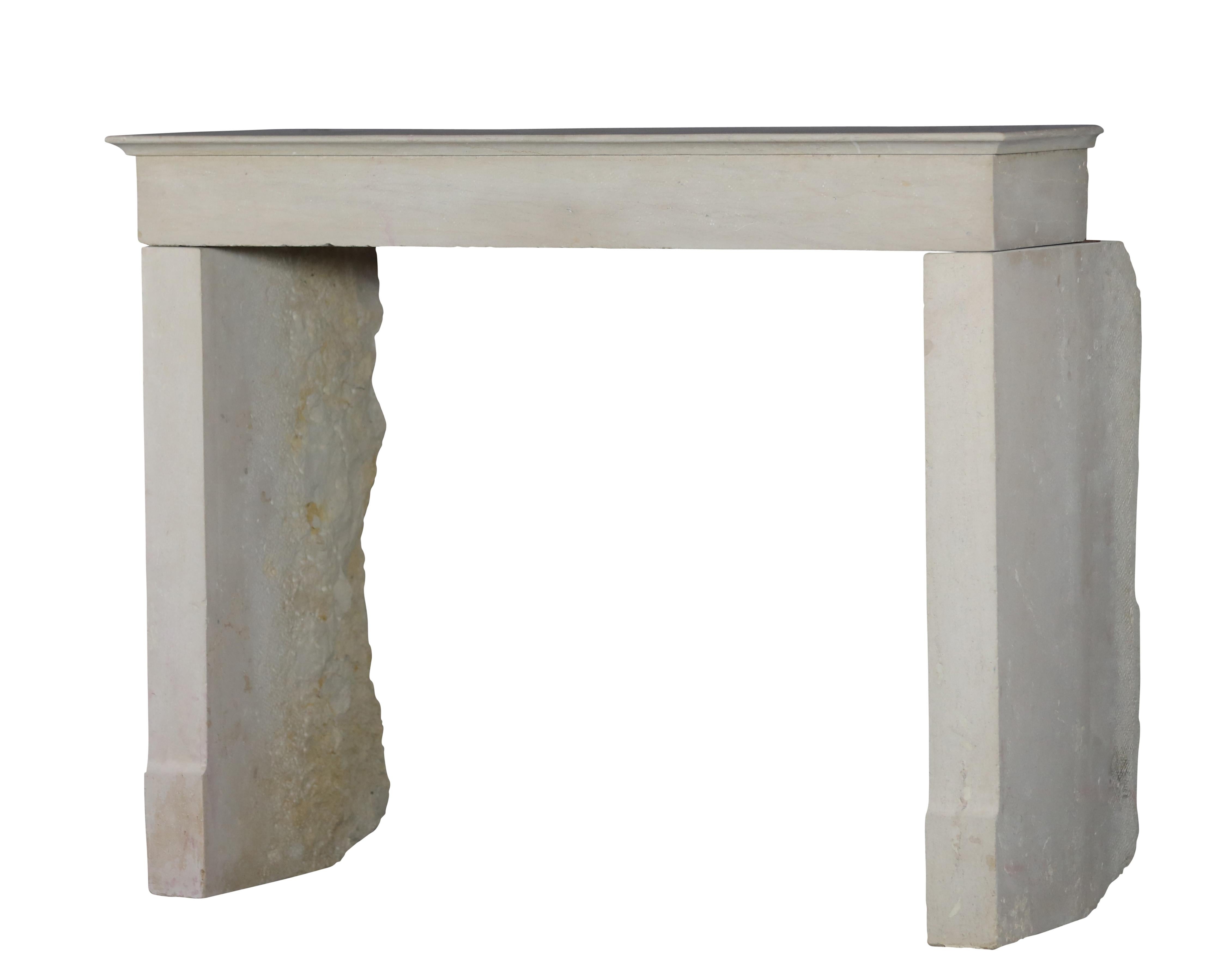 Louis Philippe Monochrome Beige Limestone Fireplace Surround With Straight Minimal Design For Sale