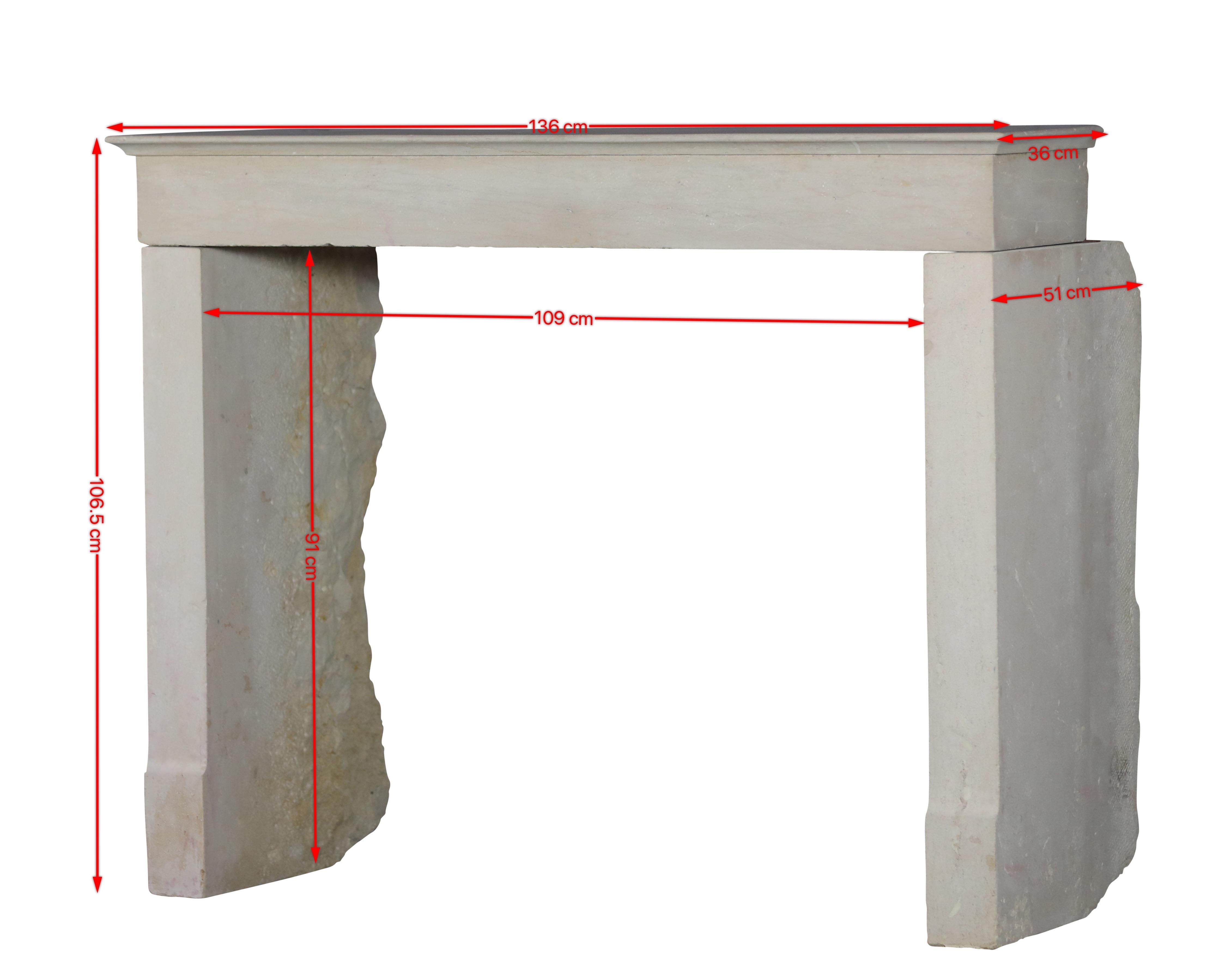 French Monochrome Beige Limestone Fireplace Surround With Straight Minimal Design For Sale