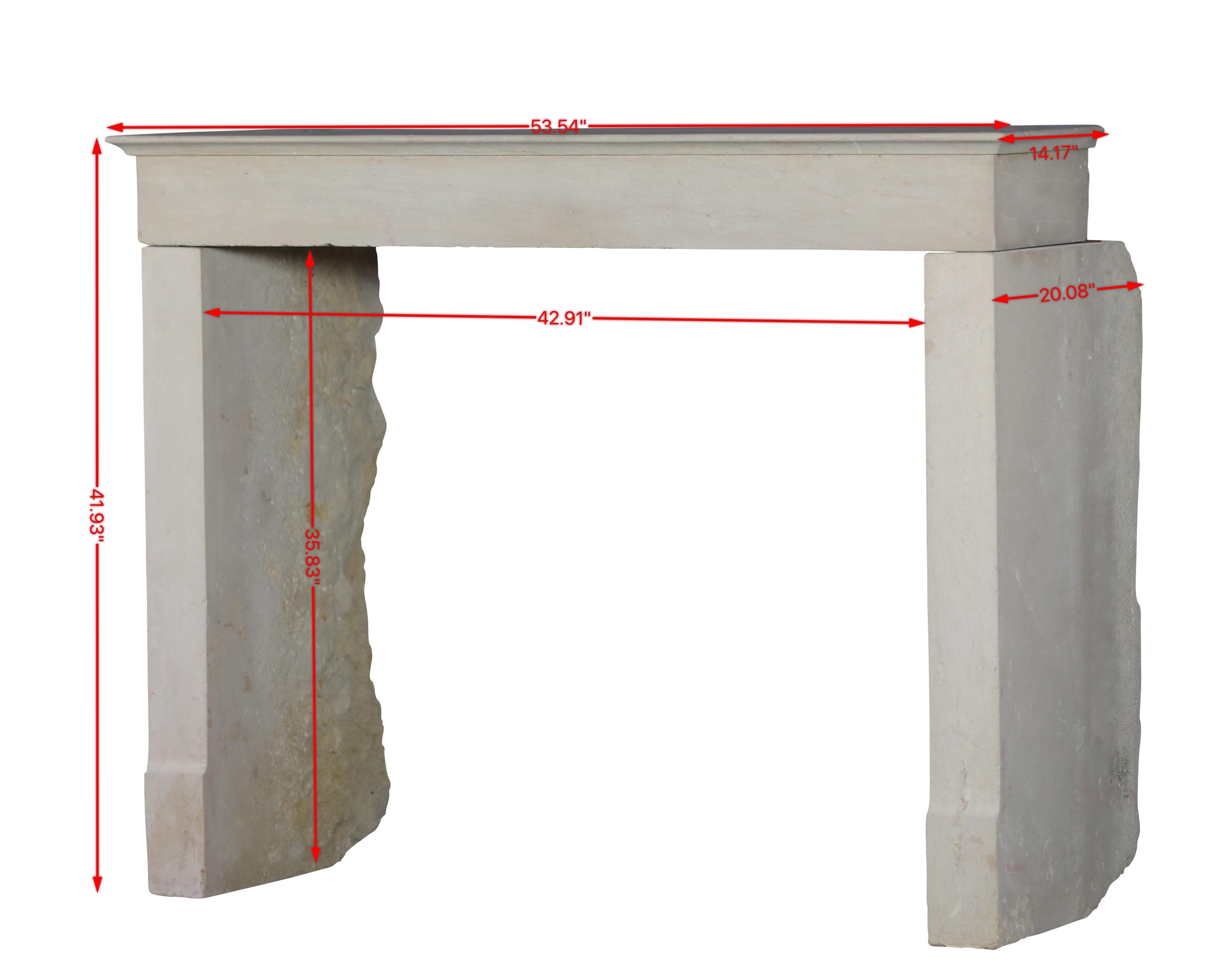 Hand-Carved Monochrome Beige Limestone Fireplace Surround With Straight Minimal Design For Sale