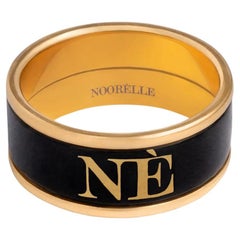 Monochrome Black Ring Hand Painted Gold Plated Stainless Steel w/ Fire Enamel