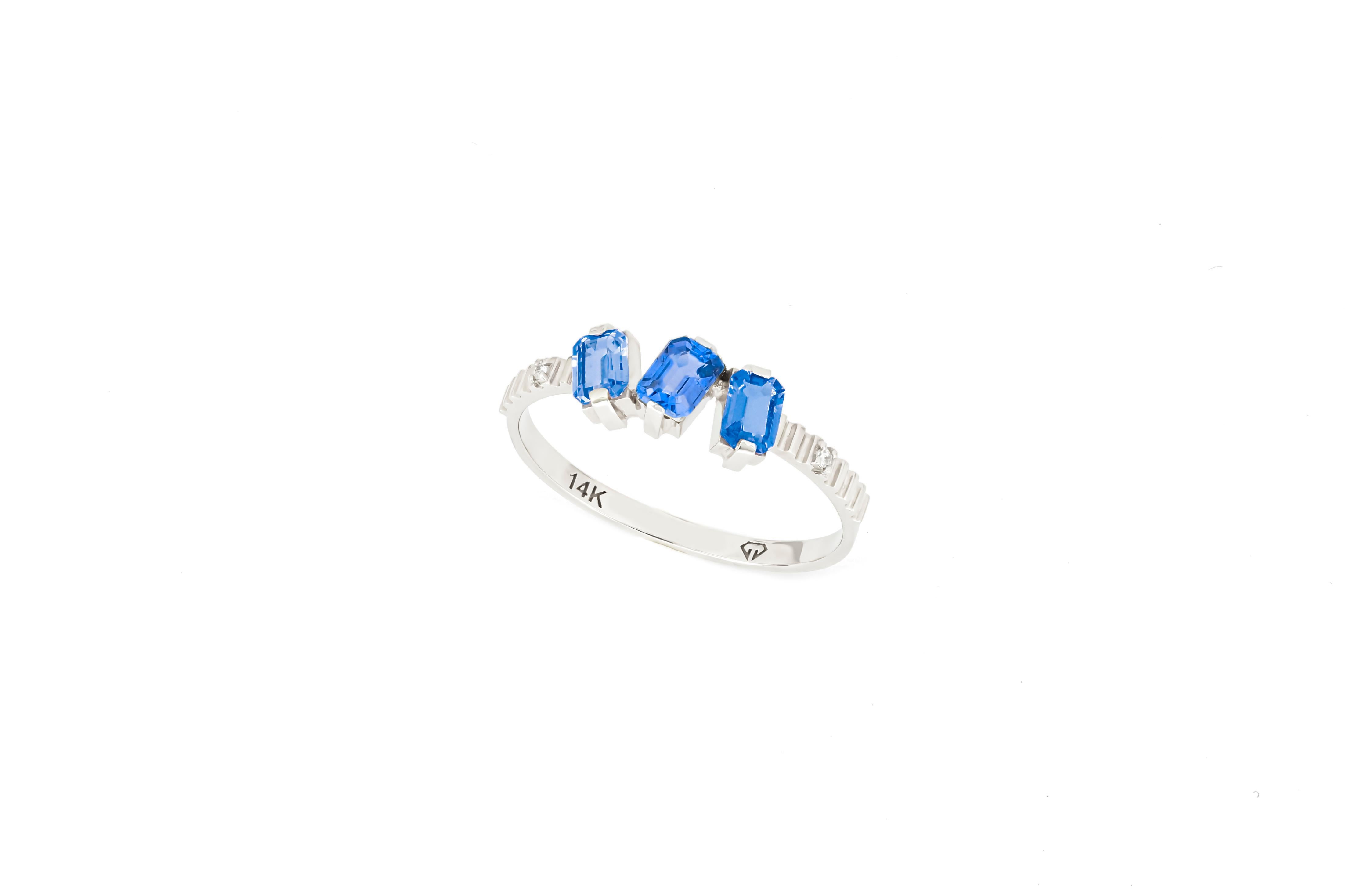 For Sale:  Monochrome blue gemstone 14k ring.  7
