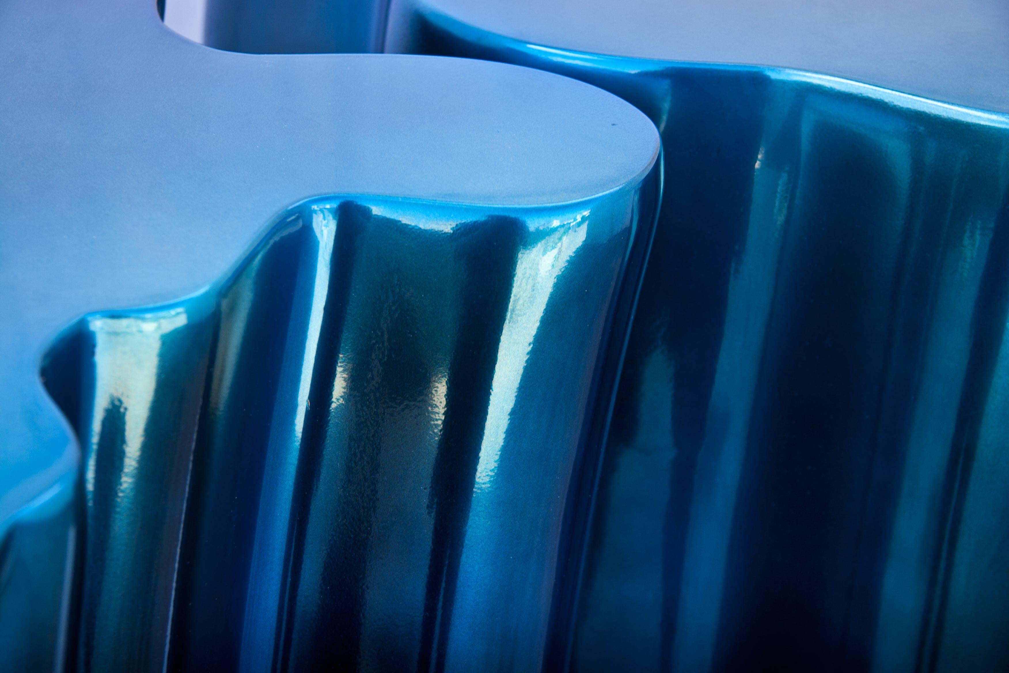 Modern Monochrome Console in Electric Blue in Molded Fiberglass For Sale