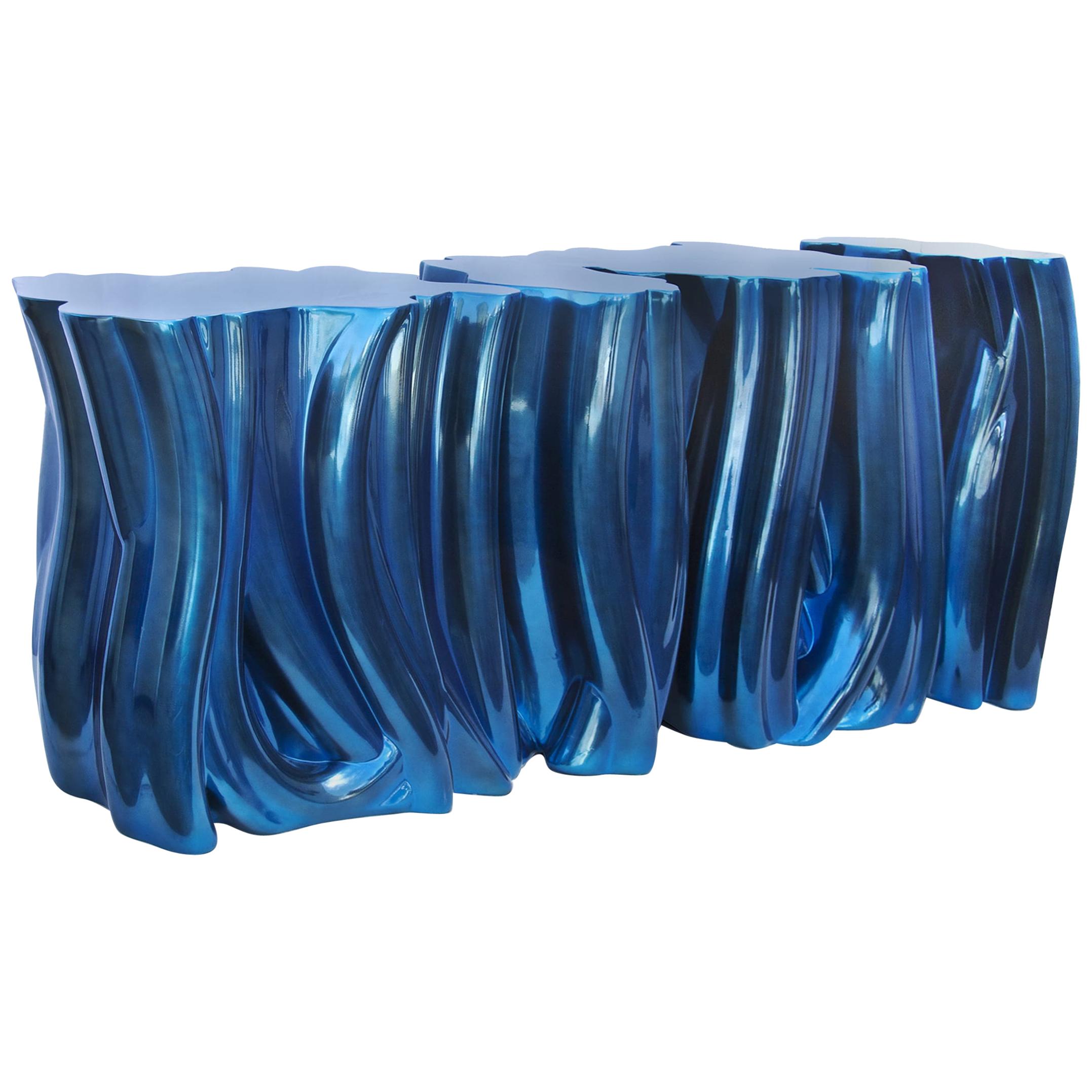 Monochrome Console in Electric Blue in Molded Fiberglass For Sale