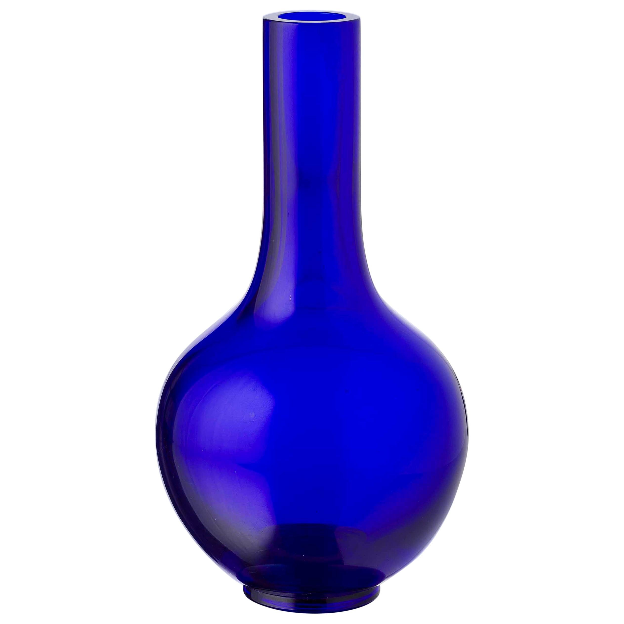 Monochrome Chinese Peking Blue Glass Vase