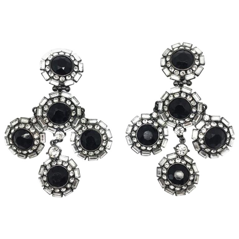 Monochrome Crystal Statement Earrings Shoulder Dusters For Sale