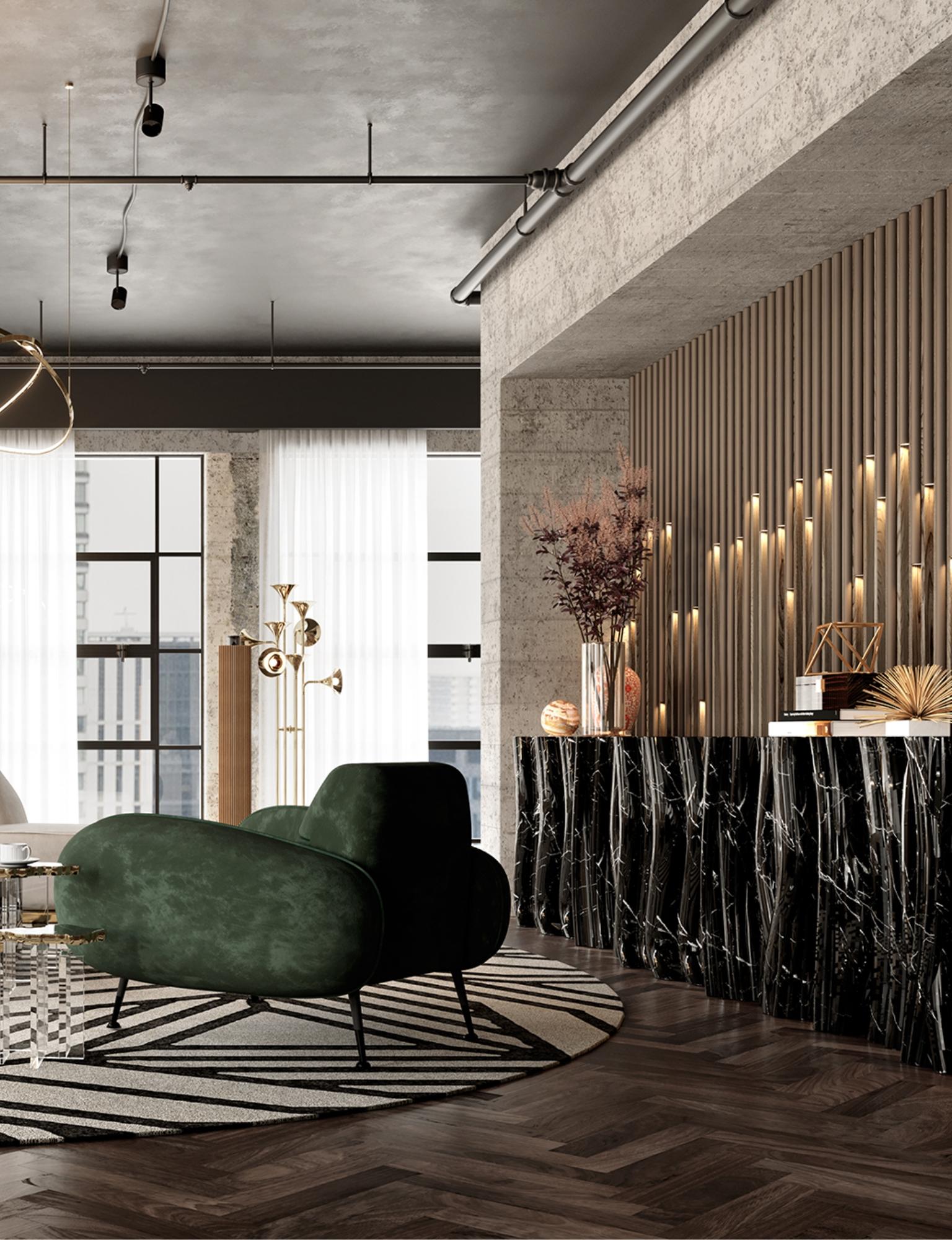 Resina Credenza monocromatica in finto marmo - Fibra di vetro dipinta a mano - Boca Do Lobo in vendita