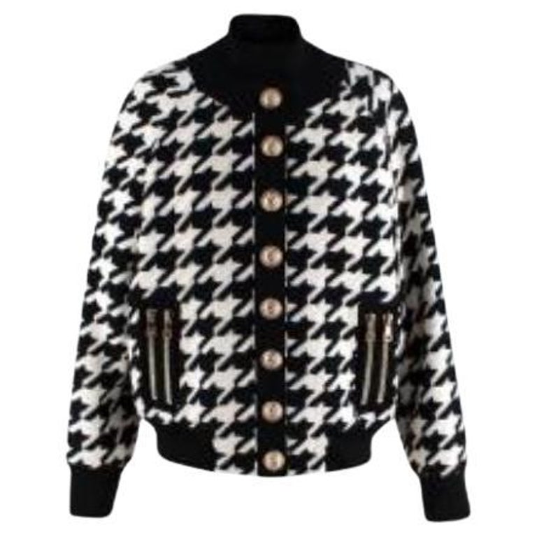 Monochrome giant houndstooth wool bomber jacket For Sale at 1stDibs