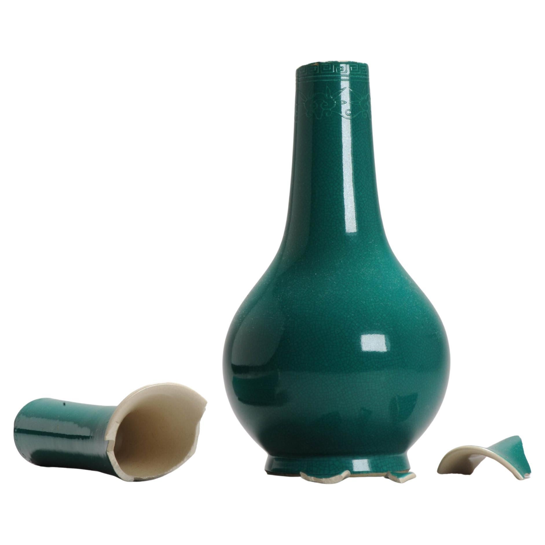 Monochrome Green Decoration Vase Japanese Marked, 19th Centuy