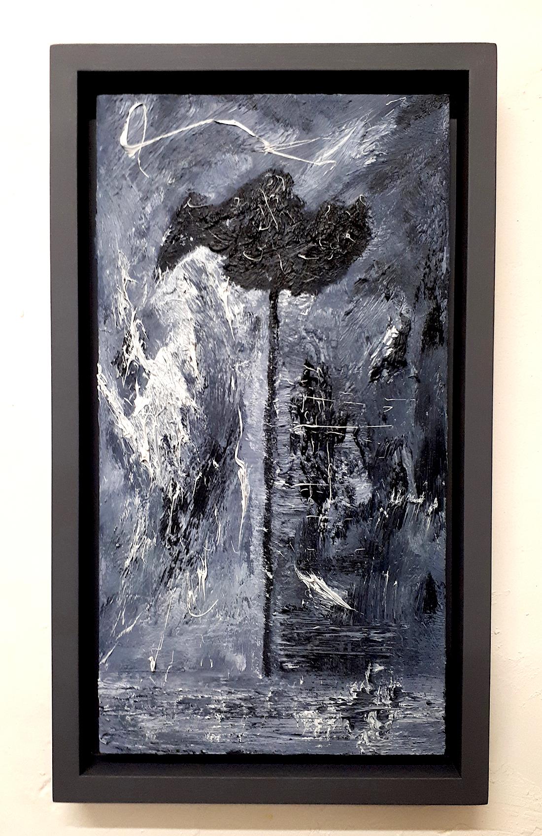 Oil on panel. Framed in contemporary black wood frame. Measures: Image 15