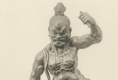Monochrome Litho of Imposing Statues of Traditional Japanese Guardian Deities