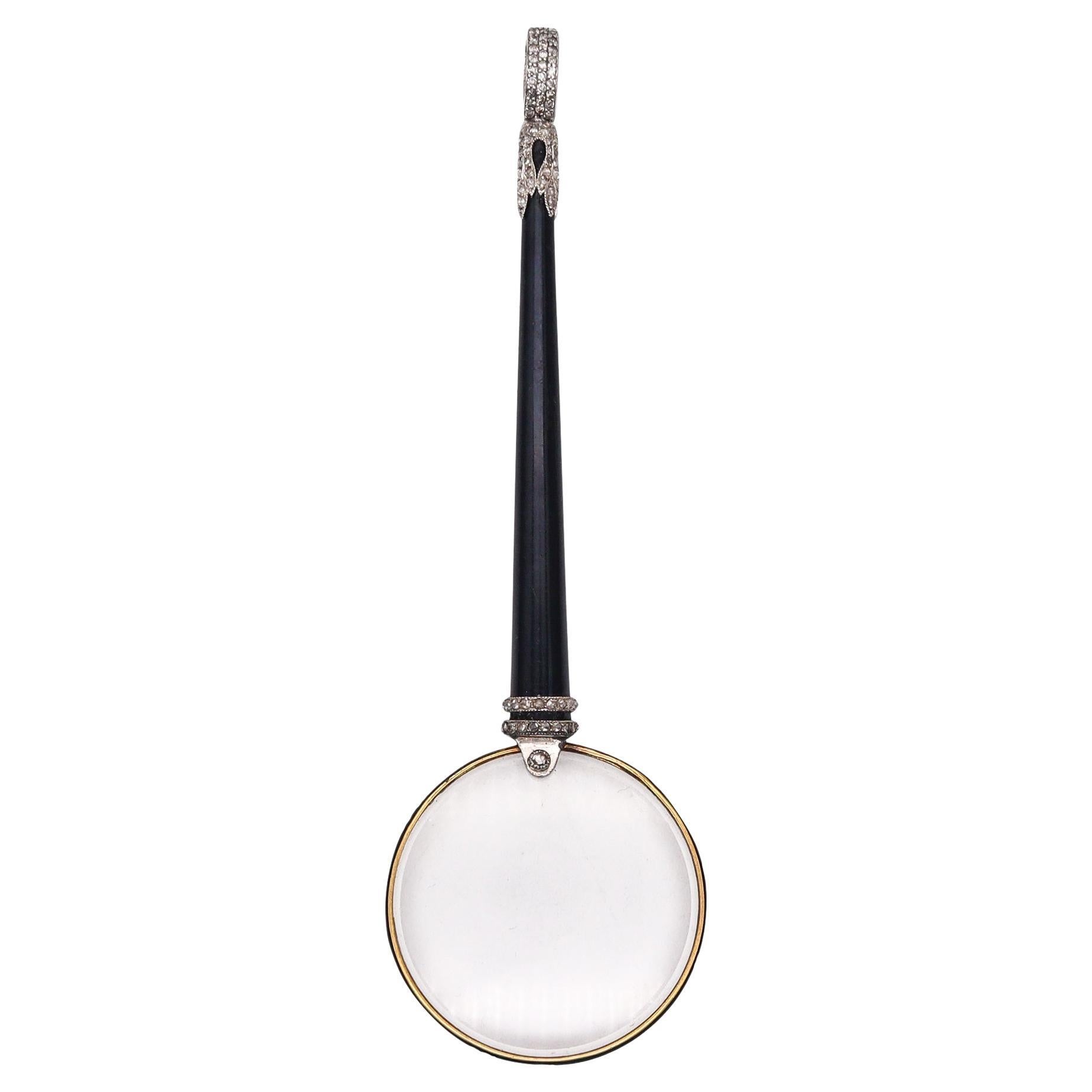 MONOCLE 1900 Edwardian Single Lens Pendant In 18Kt Gold Platinum & Diamonds