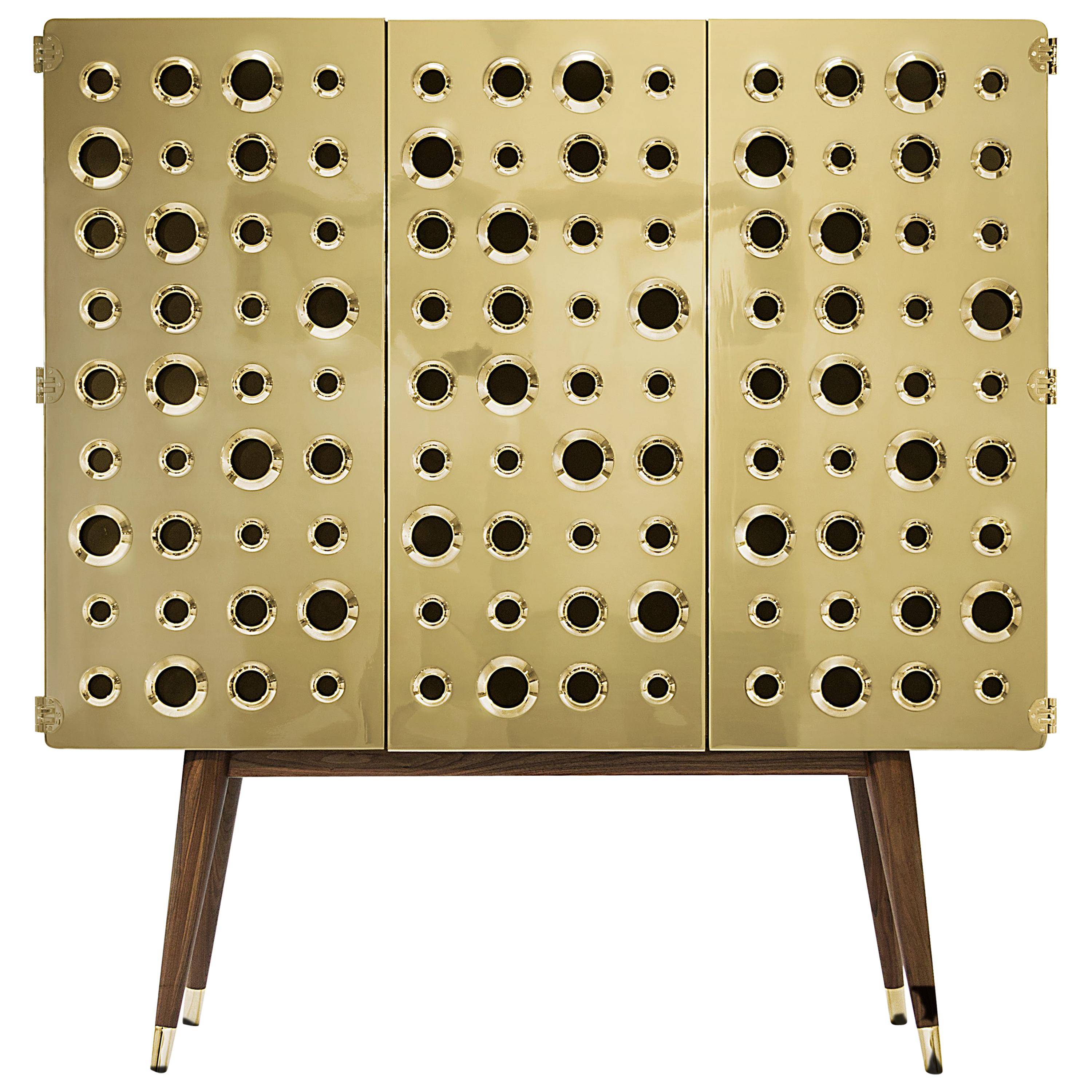 Monocles Cabinet in Brass and Wood For Sale